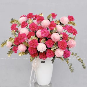 Dallas-Dallasflower-Lẵng Hoa Chúc Mừng Cúc Mẫu Đơn và Hoa Hồng Pink Floyd - L005