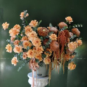 dallasflower-lanhodiep-Lẵng Hoa Chúc Mừng Cúc Mẫu Đơn và Hoa Hồng - L012