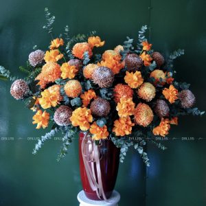 Dallas-dallasfower-Lẵng Hoa Chúc Mừng Cúc Mẫu Đơn và Hoa Hồng Cam Spirist - L001