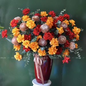 dallasflower-hoakhaitruong-Lẵng Hoa Chúc Mừng Cúc Mẫu Đơn và Hoa Hồng - L002