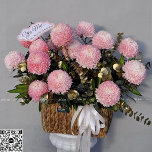 Lẵng Hoa Chúc Mừng Cúc Mẫu Đơn Cam - L022