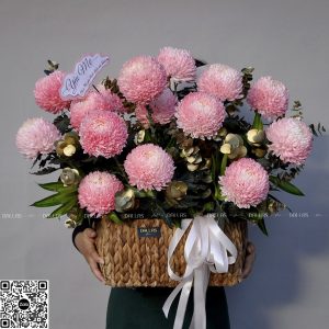 Lẵng Hoa Chúc Mừng Cúc Mẫu Đơn Cam - L022