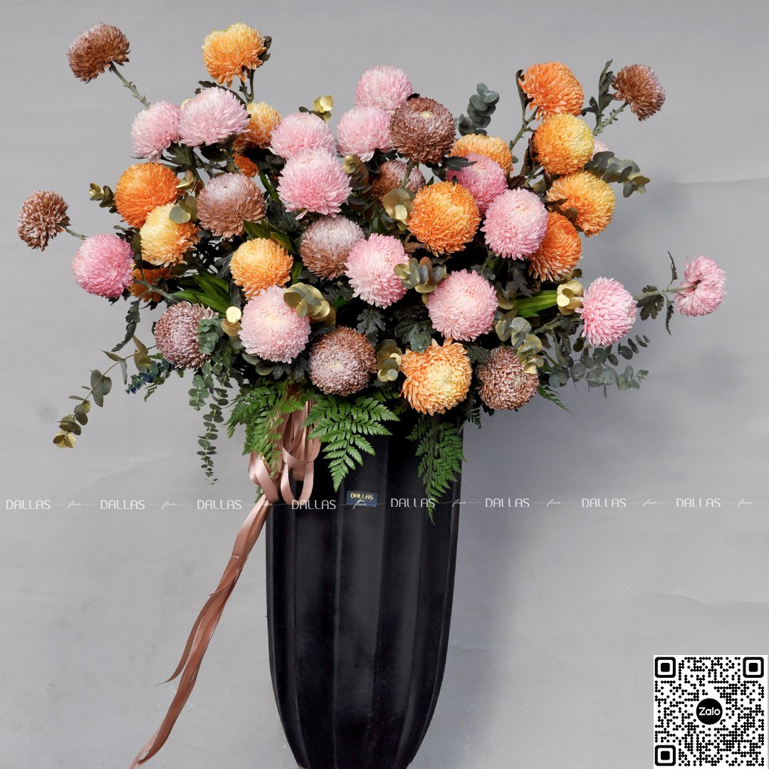 Dallasflower-lanhodiep-hoakhaitruong-Lẵng Hoa Chúc Mừng Cúc Mẫu Đơn - L003 Dallasflower-lanhodiep-hoakhaitruong-Lẵng Hoa Chúc Mừng Cúc Mẫu Đơn - L003