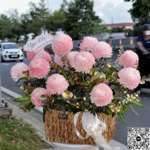 Lẵng Hoa Chúc Mừng Cúc Mẫu Đơn Cam - L022