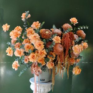 dallasflower-lanhodiep-Lẵng Hoa Chúc Mừng Cúc Mẫu Đơn và Hoa Hồng - L012