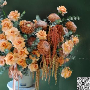 dallasflower-lanhodiep-Lẵng Hoa Chúc Mừng Cúc Mẫu Đơn và Hoa Hồng - L012