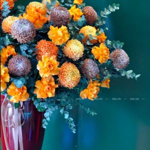 Lẵng Hoa Chúc Mừng Cúc Mẫu Đơn và Hoa Hồng Cam - L001