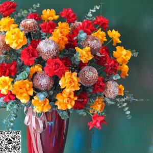 dallasflower-hoakhaitruong-Lẵng Hoa Chúc Mừng Cúc Mẫu Đơn và Hoa Hồng - L002