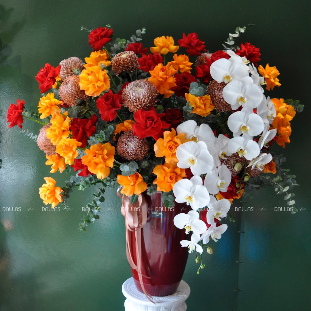 dallas-dallasflower-Lẵng Hoa Chúc Mừng Lan Hồ Điệp và Cúc Mẫu Đơn - L004 dallas-dallasflower-Lẵng Hoa Chúc Mừng Lan Hồ Điệp và Cúc Mẫu Đơn - L004