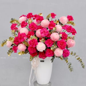 Dallas-Dallasflower-Lẵng Hoa Chúc Mừng Cúc Mẫu Đơn và Hoa Hồng Pink Floyd - L005