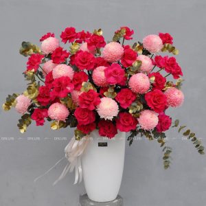 Dallas-Dallasflower-Lẵng Hoa Chúc Mừng Cúc Mẫu Đơn và Hoa Hồng Pink Floyd - L005