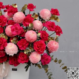 Dallas-Dallasflower-Lẵng Hoa Chúc Mừng Cúc Mẫu Đơn và Hoa Hồng Pink Floyd - L005