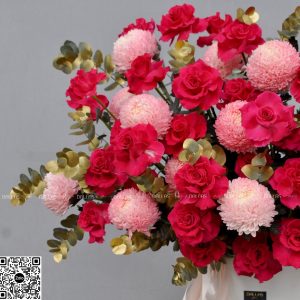 Dallas-Dallasflower-Lẵng Hoa Chúc Mừng Cúc Mẫu Đơn và Hoa Hồng Pink Floyd - L005
