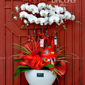 Chậu Lan Hồ Điệp Trang Trí Chủ Đề Trung Thu - 8 Cành Trắng (Đ8-TR1/03)